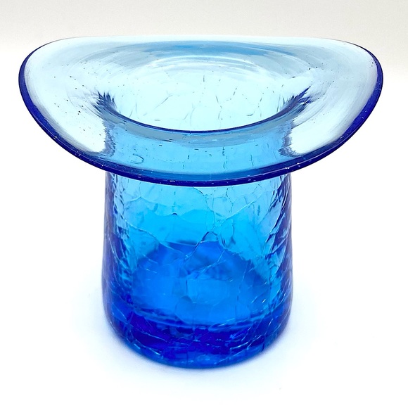 Vintage blue crackle glass top hat toothpick holder